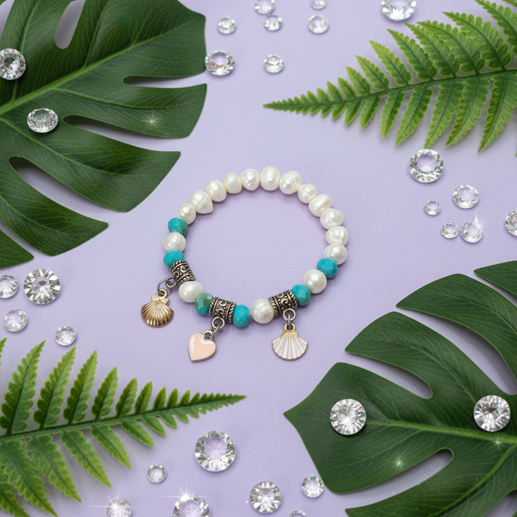 Beachy pearl bracelet with charms